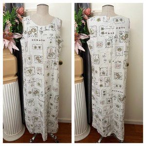 A1-- NWT white UNIFORM PETITES John Paul Richard floral casual long vtg dress PL